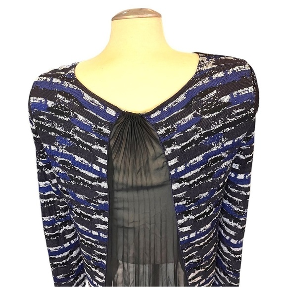 Lafayette 148 Long Sleeve Tunic Jacquard Sweater with Plisse Sheer Back Panel - Picture 7 of 13